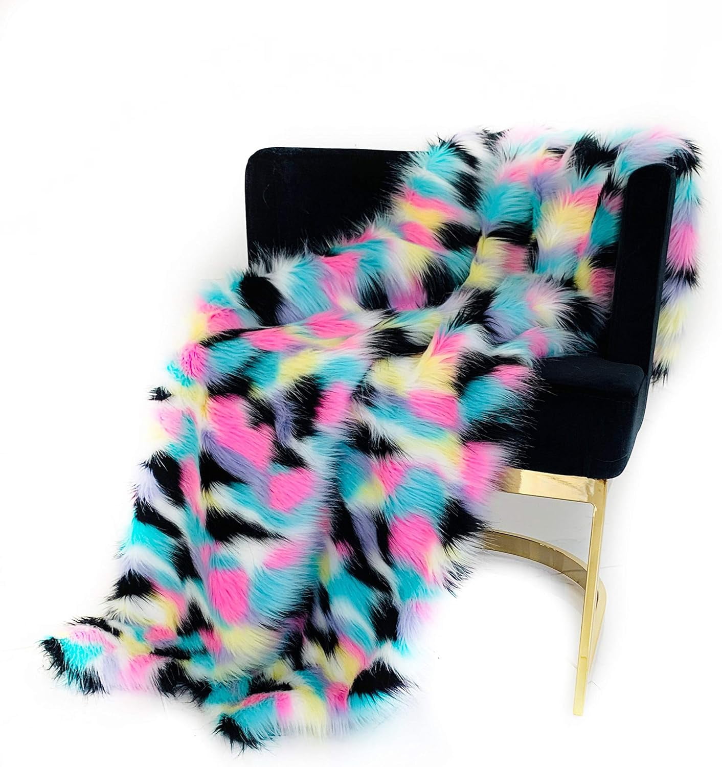 Blue Black Yellow Plutus Exotic Faux Fur Luxury Blanket 36 In X 60In