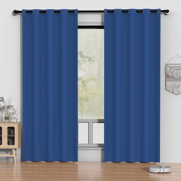 Blue Blackout Curtains 52 x 84 inch, Thermal Insulated Grommet Black Curtains Set of 2, Noise Reduce Room Darkening Drapes for Bedroom, Living Room, Privacy Protection & Energy Saving