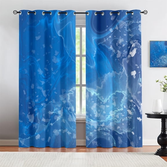 Blue Blackout Curtains, Abstract Water Ripple Pattern Window Curtains for Bedroom Living Room Kitchen, Thermal Insulated Grommet Drapes 26"W x 45"L (2 Pack)