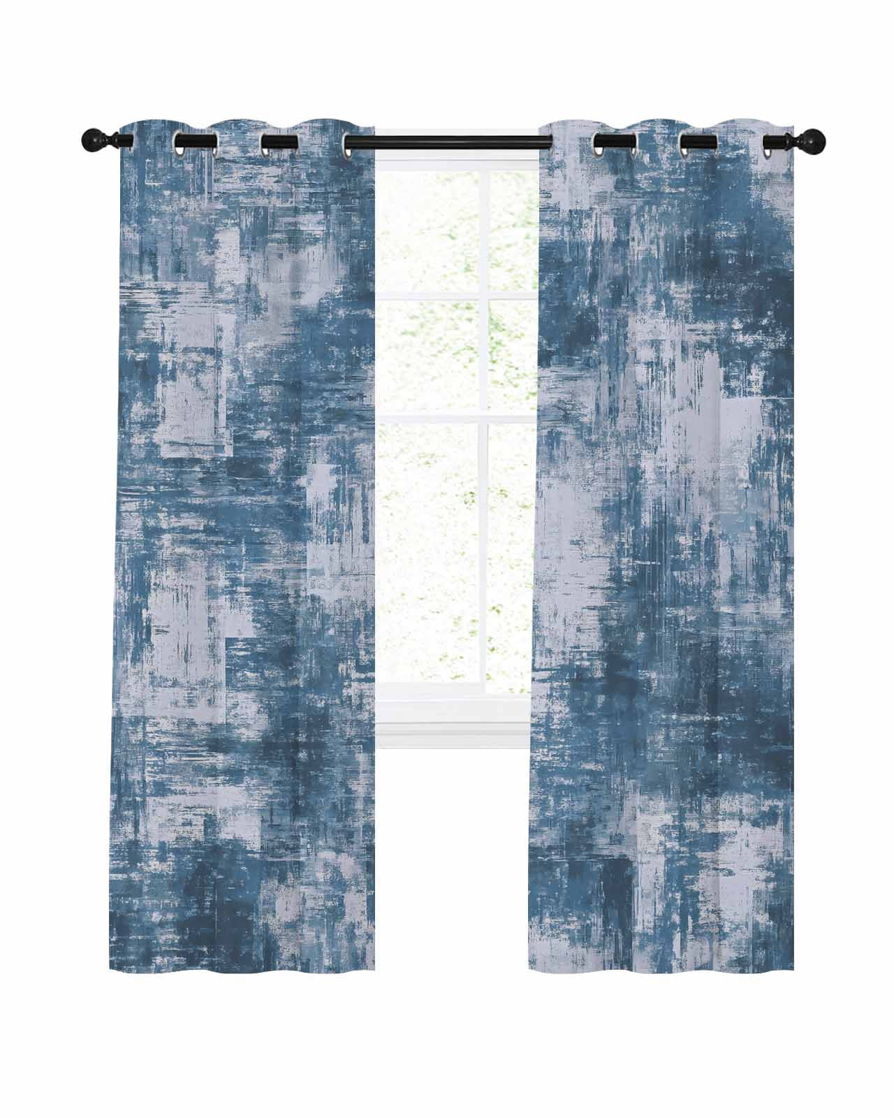 Blue Blackout Curtains for Bedroom Living Room, Modern Abstract Gradient Blue Geometric Texture 39 In Long Thermal Insulated Room Darkening Drapes Grommet Window Treatments, 27.5 x 39 In