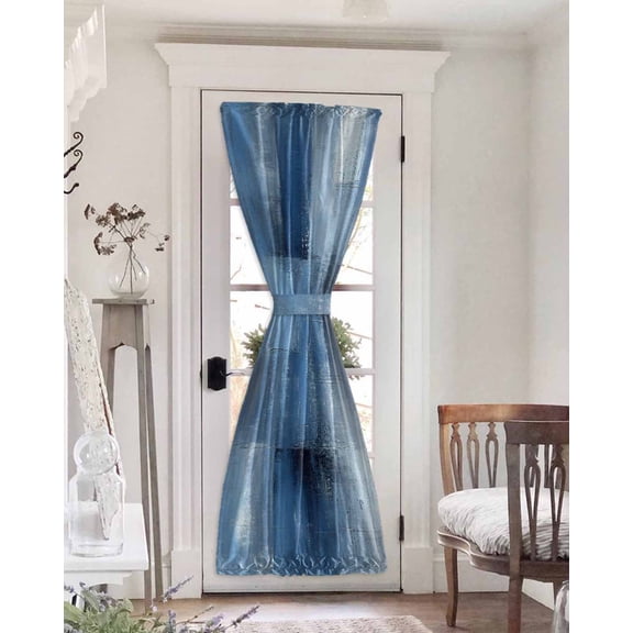 Blue Blackout Door Curtains for French, Glass,Front, Back, Patio Door, Ombre Oil Painted Retro Abstract Art Modern Thermal Insulated Rod Pocket Window Curtain Drapes With Tiebacks 25"x72"