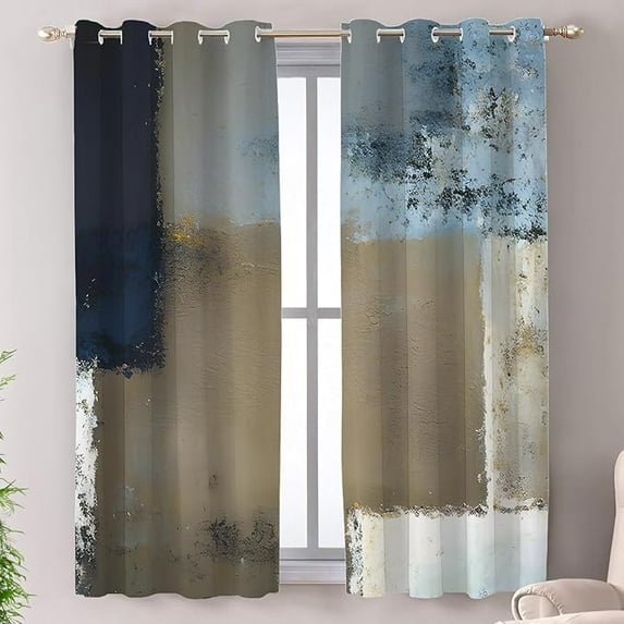 Blue Blackout Window Valance, Navy Blue Thermal Insulated Curtains Grommet Top Drapes For Living Room, Bedroom 42"W x 108"L (Pack of 2)