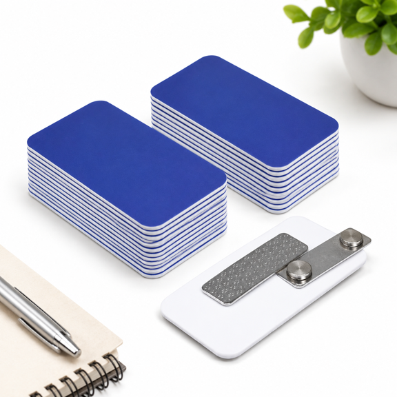 Blue Blank Badges, 1-1/2" X 3", 25 Pack, Round Corners, Engravable Plastic Badges