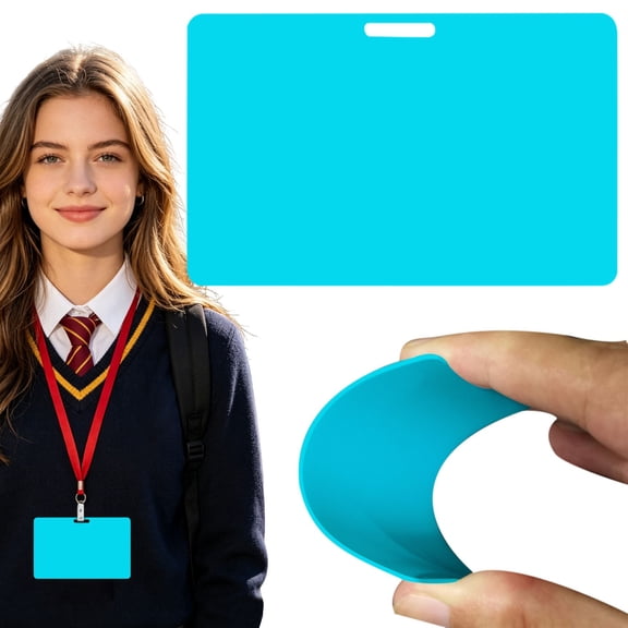 Blue Blank PVC ID Badge Card Horizontal Custom Name Tag Double Sided Printable Plastic CR80 Card for Office School Conference Hospital