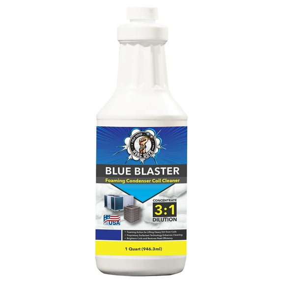 Blue Blaster AC Coil Cleaner Foam - Quart | Extreme Duty Formula for Outdoor AC Condenser Units | 3 to 1 Concentrate Makes 1 Gallon | HVAC Coil Cleaner Lifts Dirt and Grime from the Inside Out