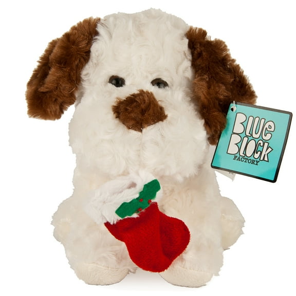 Blue Block Cute Soft White Plush Doggie Toy for Kids Ages 3+