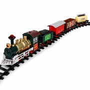 Blue Block Factory 16-Piece Christmas Train Set with Lights and Sounds, 53 x 30-Inch Track, Battery-Operated Toy for Kids Ages 3+