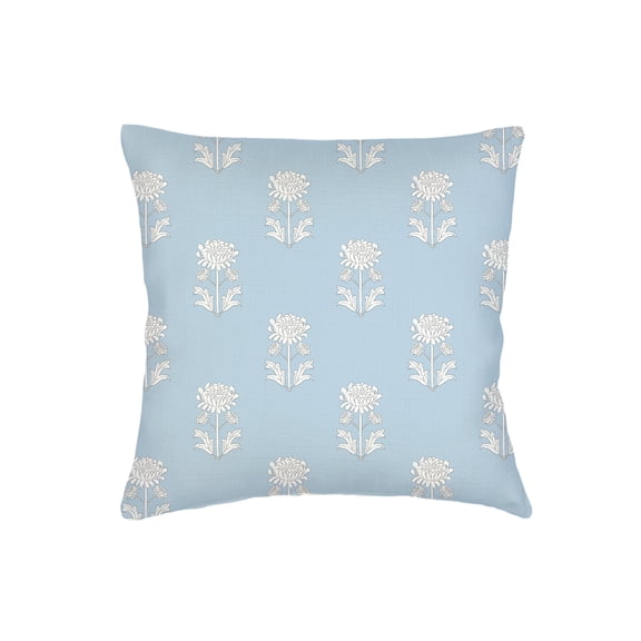 Blue Block Print Linen Euro Pillow 26x26 Down Alternative