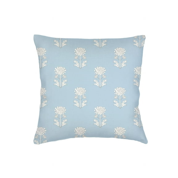 Blue Block Print Linen Pillow 20x20 Down Alternative