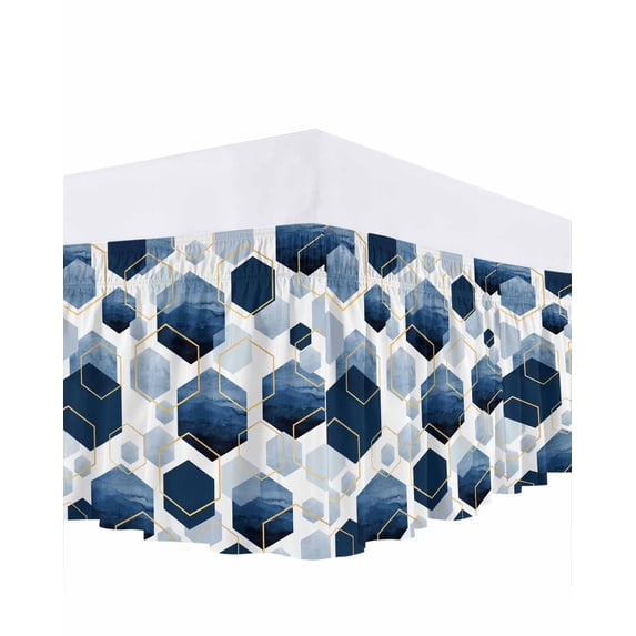Blue Blocks Bed Skirt Modern Art Yellow Line Decor Bed Skirts California King Size 16 Inch Drop, Wrap Around Dust Ruffle&nbsp;Bedskirt with Adjustable Elastic Belt for Queen Size Beds