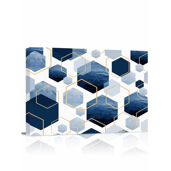 Blue Blocks Canvas Print Wall Art Modern Art Yellow Line Decor Pictures Painting Morden Artwork for Living Room Bedroom, Ready to Hang - 12"x16"