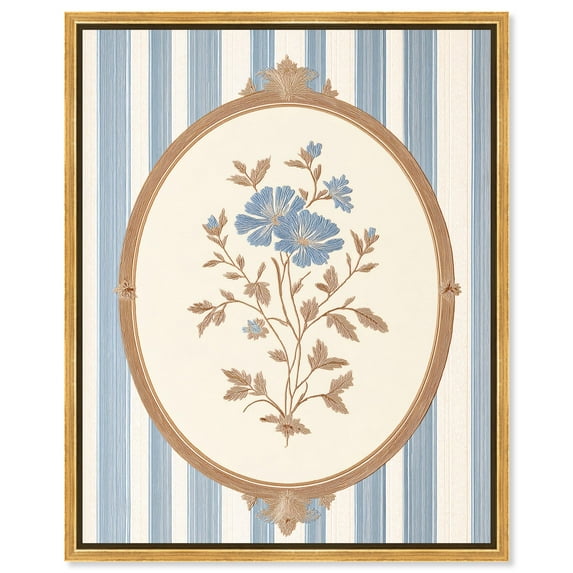 Blue Bloom Oval Canvas Print Floral Art by Art Remedy, Gold Frame, 36 x 45