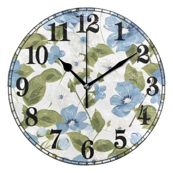 Blue Blooming Flower Silent Wall Clock 10" Non-Ticking Battery Clock