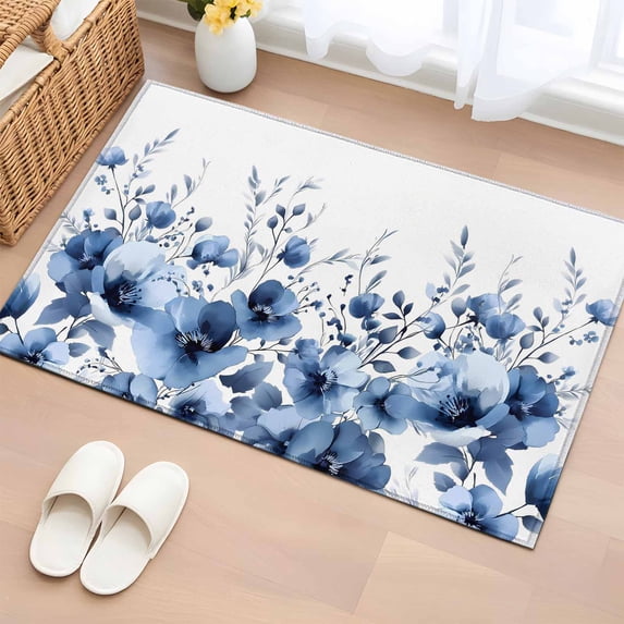 Blue Entry Rugs Blue Blooms Floral Entryway Rug 2'x3' Non Slip Front Door Mats ...