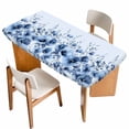 thumbnail image 1 of Blue Blooms Floral Table Cloths for 4 Foot Rectangle Tables, Spring Flowers Botanical Blue Ombre Patio Waterproof Elastic Fitted Tablecloths, Washable Rectangular Table Cover for Camping, 1 of 8