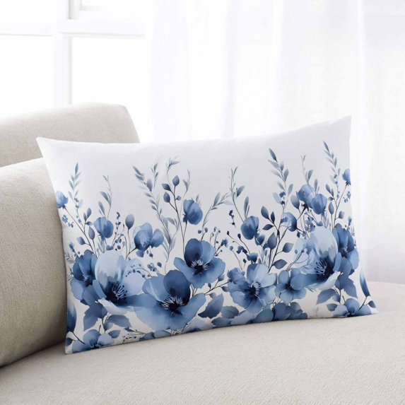 Blue Blooms Floral Throw Pillow Covers, Farmhouse Spring Flowers Botanical Soft Breathable Pillow Cases with Invisible Zipper, Queen Size Pillowcases for Couch Bed Sofa Chair 20x30 Inches