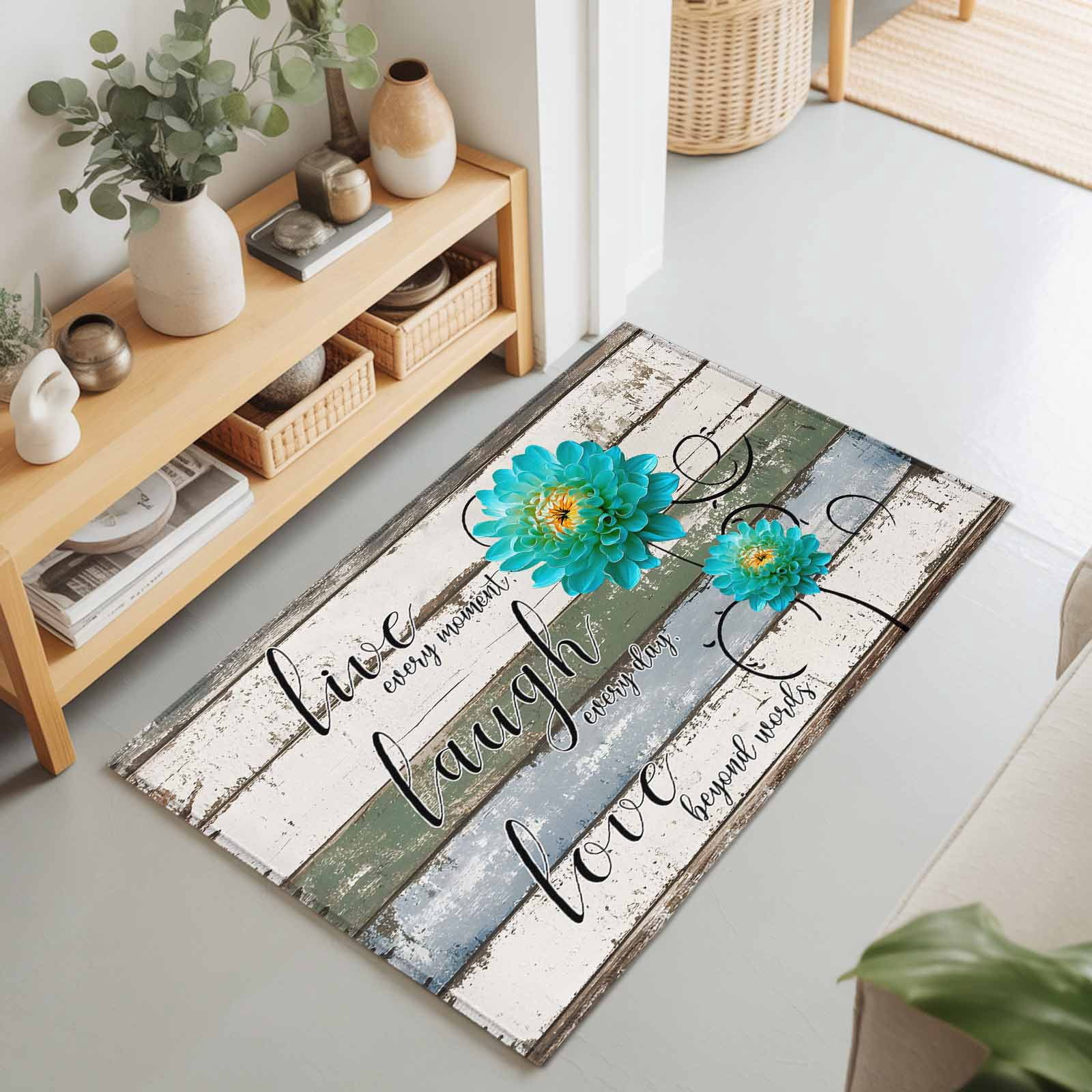 Blue Blossom Flower on Wood Barn Rectangle Rug 2'x3' Love