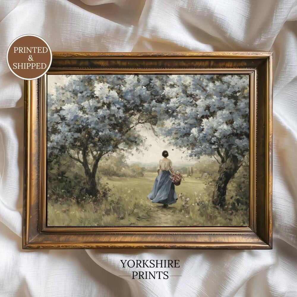 Blue Blossom Landscape Poster, Cottagecore, Vintage Countryside for ...