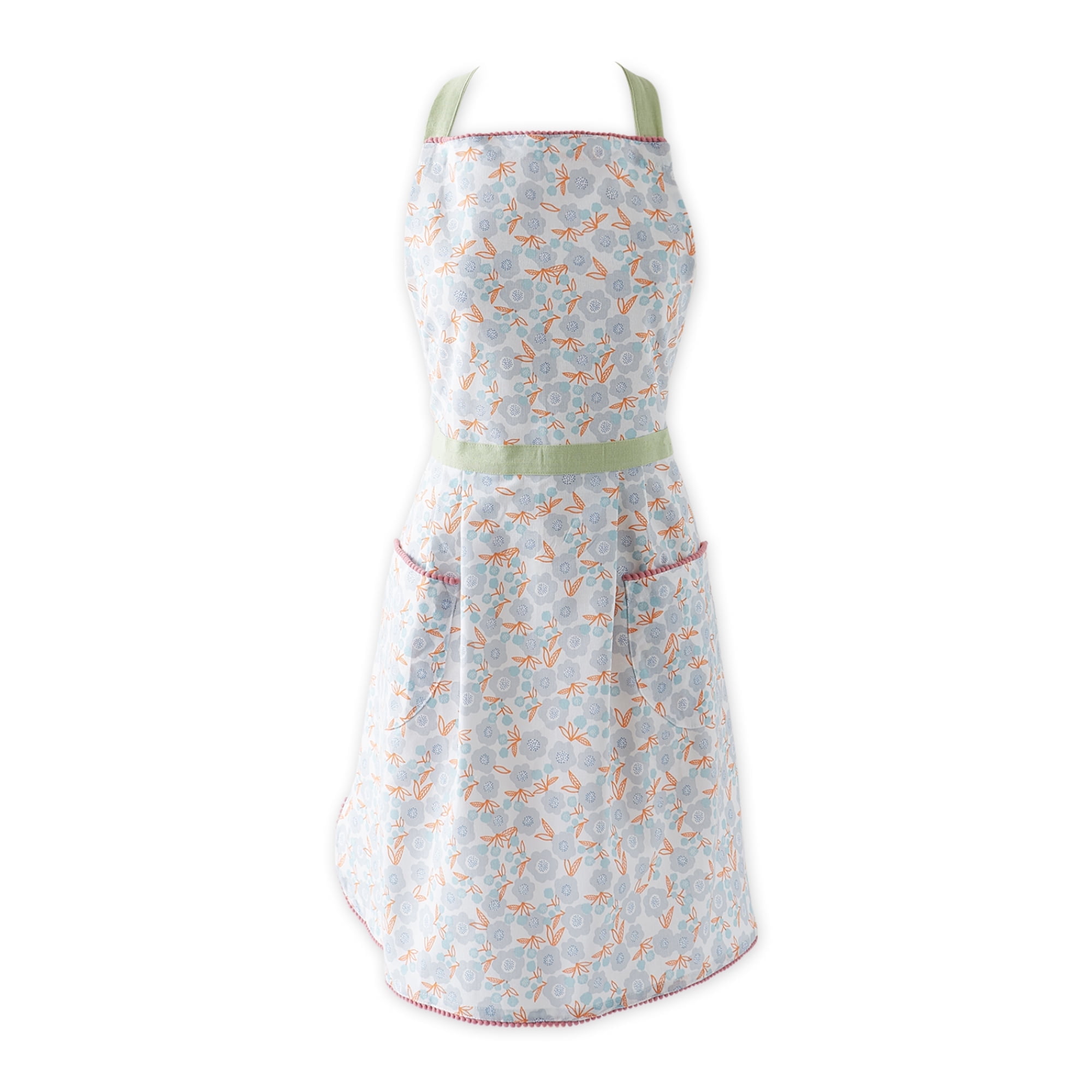 Blue Blossom Floral Cotton Apron with Pockets
