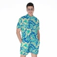 thumbnail image 1 of Blue Blossom Tropical Pattern Short Sleeve Men'S Rompers, Aloha Tropical Hawaiian Casual Summer Jumpsuits Outfit, 1 of 4
