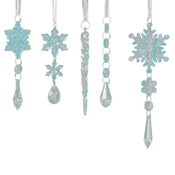 5 Pcs Crystal Snowflake Ornaments for Christmas Tree Acrylic Snowflake Icicles Winter Wonderland Decorations for Party Favor Celebration Party Craft Decor (Blue)