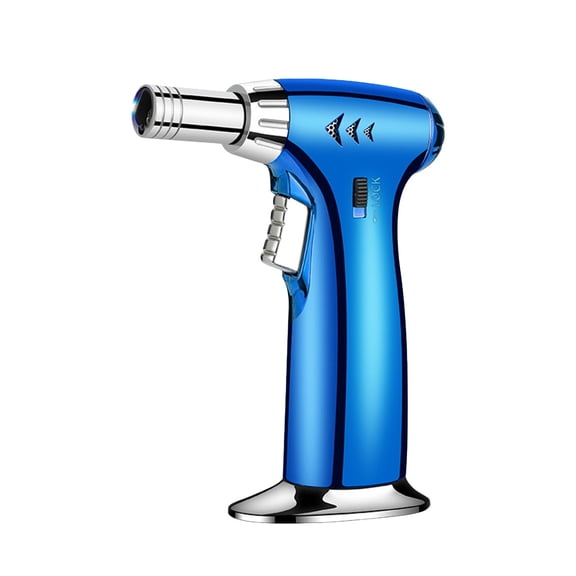 Blue Blue Alloy Metal Windproof Butane Lighter Single Blue Flame Torch With Ceramic Insulation