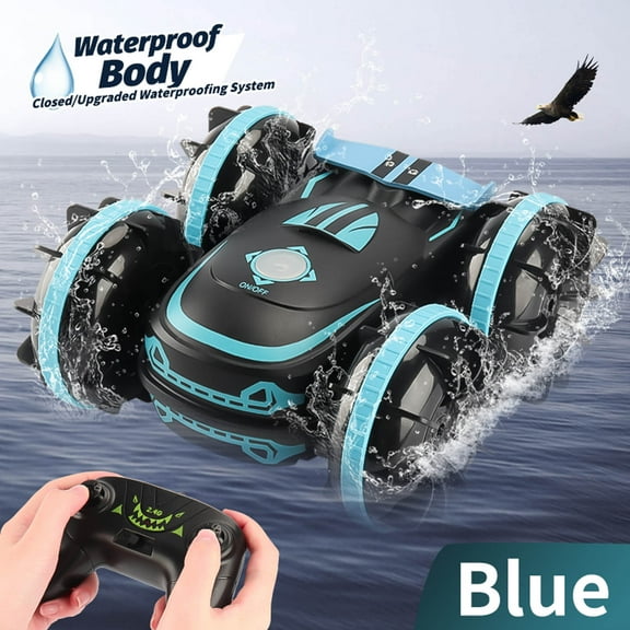 Blue Blue Amphibious Rc Stunt Car 4Wd 2.4Ghz Remote Control For Land And Water 360 Degree Rolling