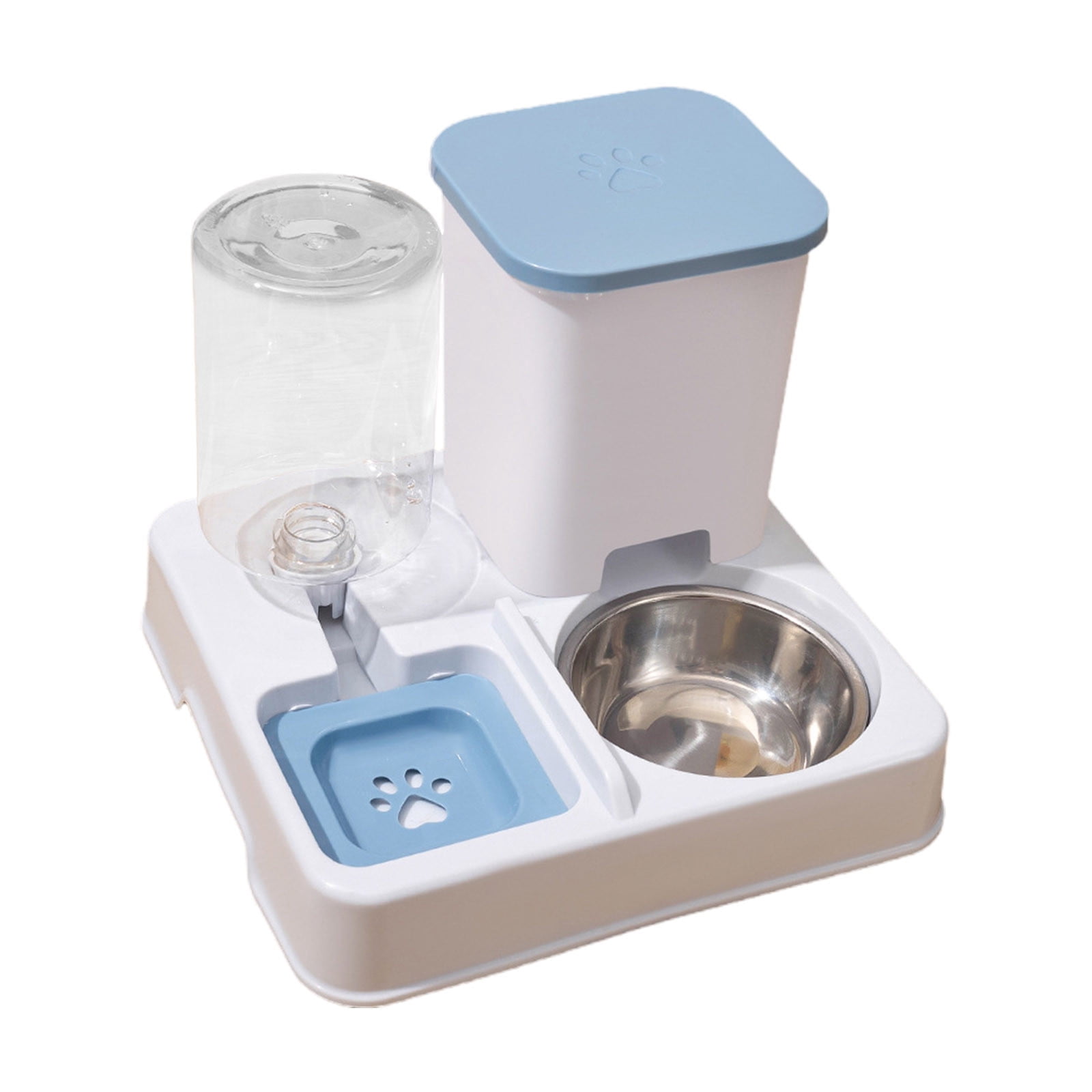 Blue Pet Water Dispenser Automatic Feeder Large Capacity Dry Wet Separation Dog Cat Bowl Plastic 27X25X21Cm Blue