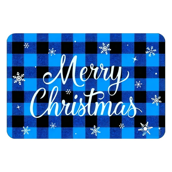 Blue Blue Christmas Plaid Snowflake Doormat Holiday Decorative Rug Non-Slip Floor Mat For Entryway Kitchen Living Room