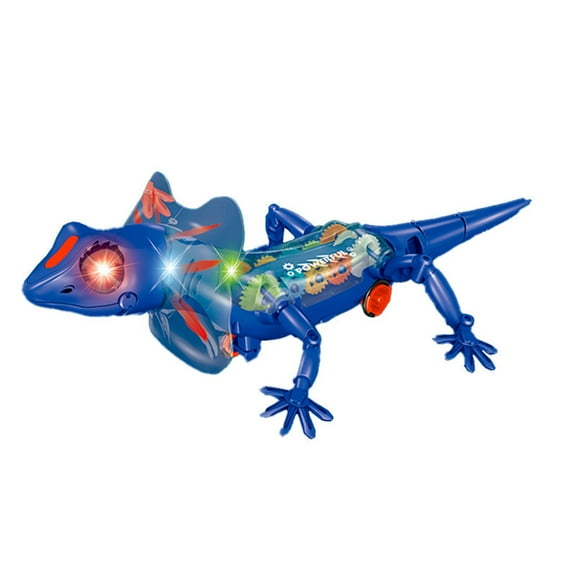 Blue Blue Electric Lizard Toy Sound Light Transparent Gear Reptile Model Walking Music Flashing Kids Boys Fun