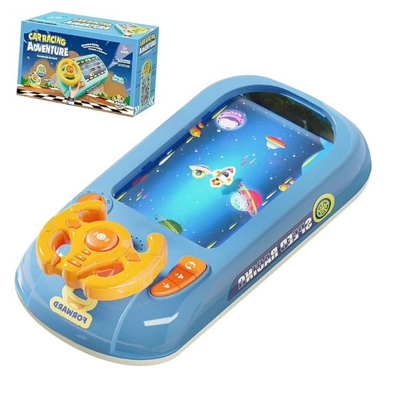 Blue Blue Electric Steering Wheel Racing Adventure Toy For Kids Interactive Simulation Driving Game Desktop Console