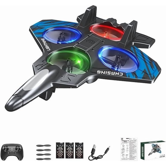 Blue Blue Foam Rc Fighter Jet Toy For Kids With 360 Led Lights And Auto Hover Stunt Airplane