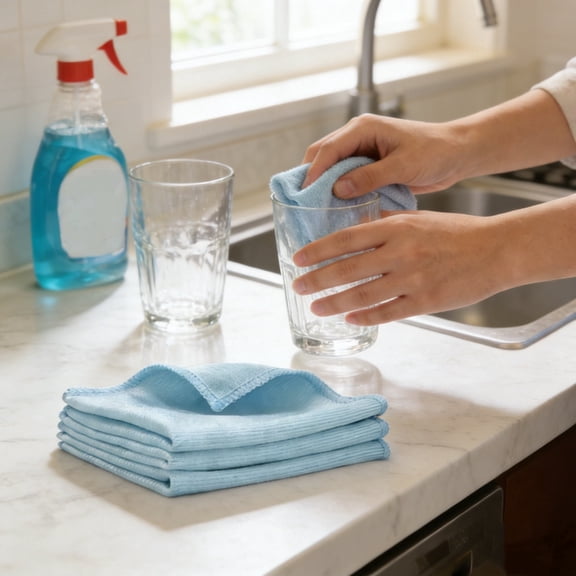 Blue Blue Microfiber Cleaning Cloths 2 Pack 30X30Cm Highly Absorbent Streak Free Window Towel For Glass Car Kitchen Bathroom