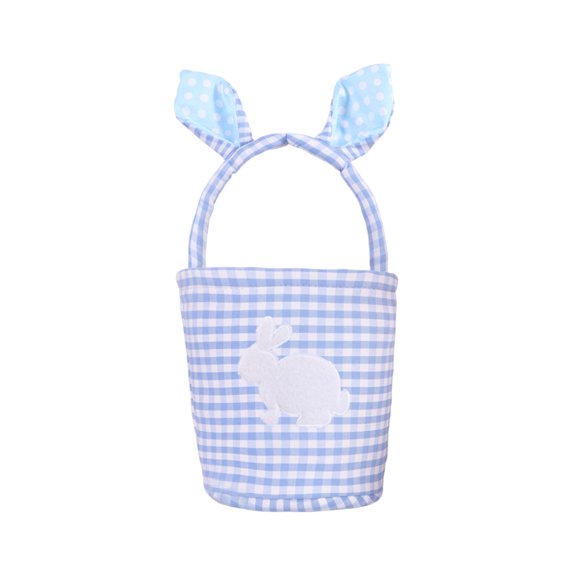 Blue Blue Plaid Bunny Ear Basket Easter Themed Handbag For Treats Storage Classic Checkered Pattern For Practical Daily Use