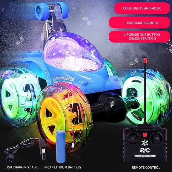 Blue Blue Rc Stunt Dumper Truck 360 Degree Roll Over Toy Lights Music Remote Control Car