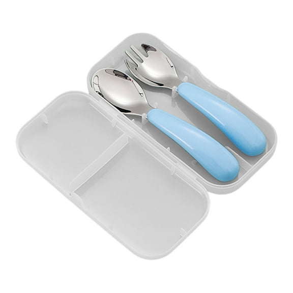 Blue Blue Stainless Steel Kids Portable Cutlery Set Spoon Fork Learning Utensils #PqqY4
