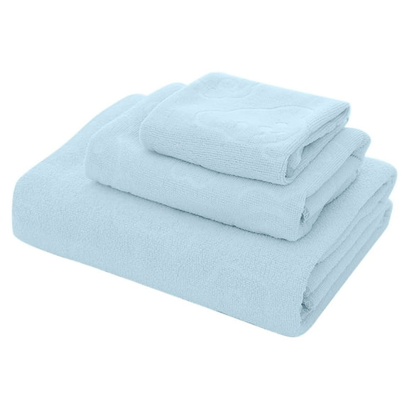 Blue Blue Three-Piece Fiber Bath Towel Set 70X140Cm 27.5X55 Inch Absorbent Embossed Bear Design For Bath And Beach