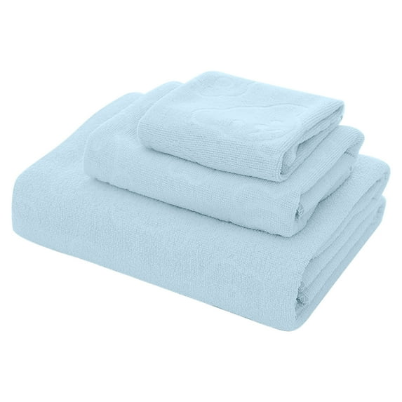 Blue Blue Three-Piece Fiber Bath Towel Set 70X140Cm 27.5X55 Inch Absorbent Embossed Bear Design For Bath And Beach