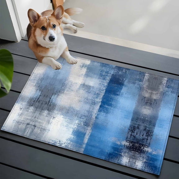 Blue Blue Washable Area Rug 2x3 Grey Abstract Art Graffiti Low-Profile Area Rugs with Non Slip Backing Indoor Floor Carpet for Entrance Living Room Bedroom Home Office