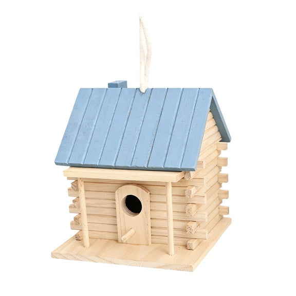 Blue Blue Wooden Bird House Outdoor Courtyard Hanging Feeder For Wild Birds Parrots Wood Nest Box With Rope