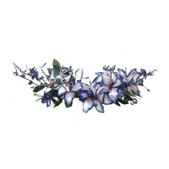 Blue Blush Pink Magnolia Orchid Butterfly 48in Artificial Polysilk Fake Flower Hand-wrapped Swag for Craft Home Bouquet Arrangement Ceremony Wedding Arch Floral Wall Aisle Decor (Mauve Blue, Set of 2)