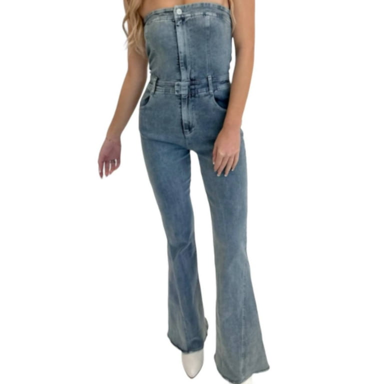 Blue Blush Tube Flare Jumpsuit