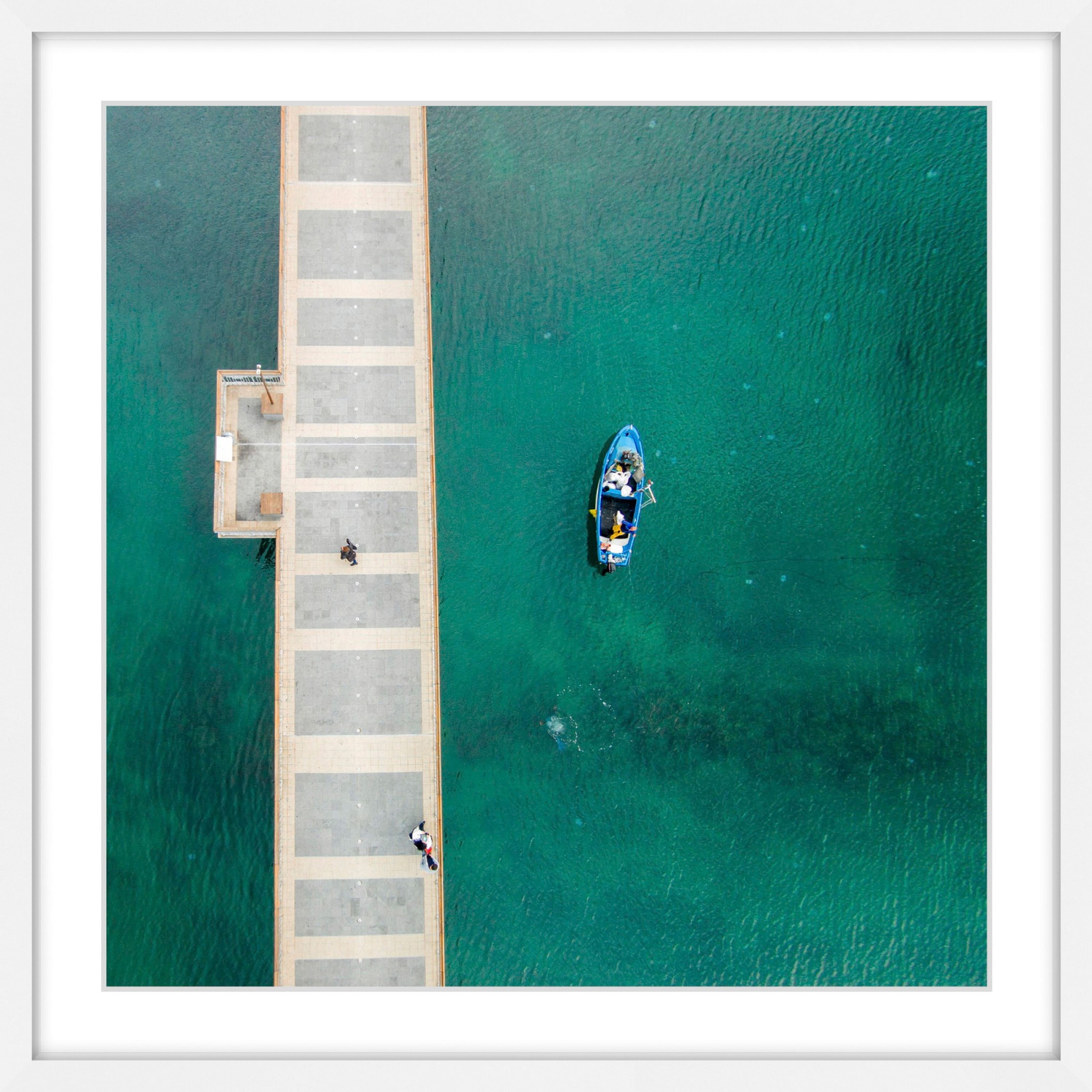 "Blue Boat Floats" Framed Painting Print