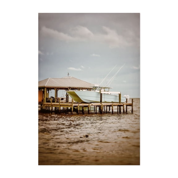 Blue Boat at Mullet Point - Fairhope Alabama Photography Boat Nautical Harbor Coastal Seascape Water Maritime Unframed Wall Art Print 4 x 6 inches