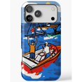 Shell Posster Blue Blue Boating Scene Tough Case for Apple iPhone, Polycarbonate Outer ...