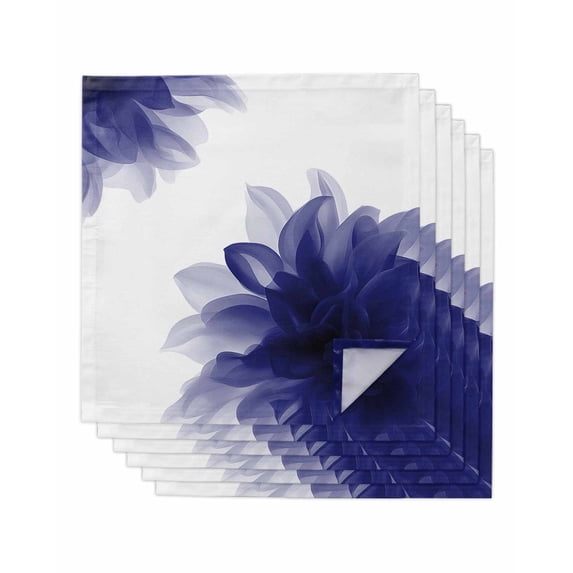 Blue Bohemian Cloth Napkins Set of 6 Reusable Dinner Napkins, Boho Modern Floral Abstract Ombre White Cocktail Napkin Washable Table Napkins for Wedding/Holiday Party/Baby Shower 20"x20"