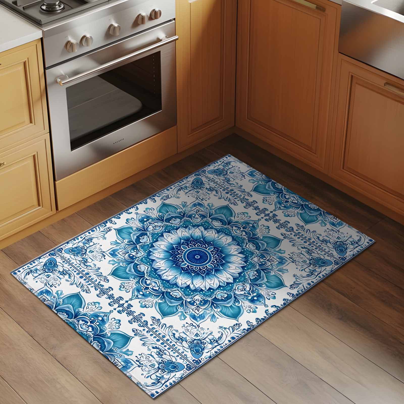 Blue Entry Rugs Blue Bohemian Flower 2x3 Rug for Entryway Front Door Kitchen Sink Area ...