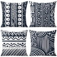 thumbnail image 1 of Blue Bohemian Geometric Lines Throw Pillow Covers 16 X 16 Inch, Set Of 4, Linen Study Sofa Cushion Cover Indoor Living Room Home Decor, 1 of 7