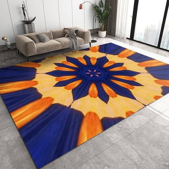 Blue Bohemian Graffiti Floral Area Rug, 3D Visual Impact Effect Print Area Rugs, Indoor Non-Slip Kids Rugs, Washable Breathable Durable Carpet For Front Entrance Floor Decor 1x2ft