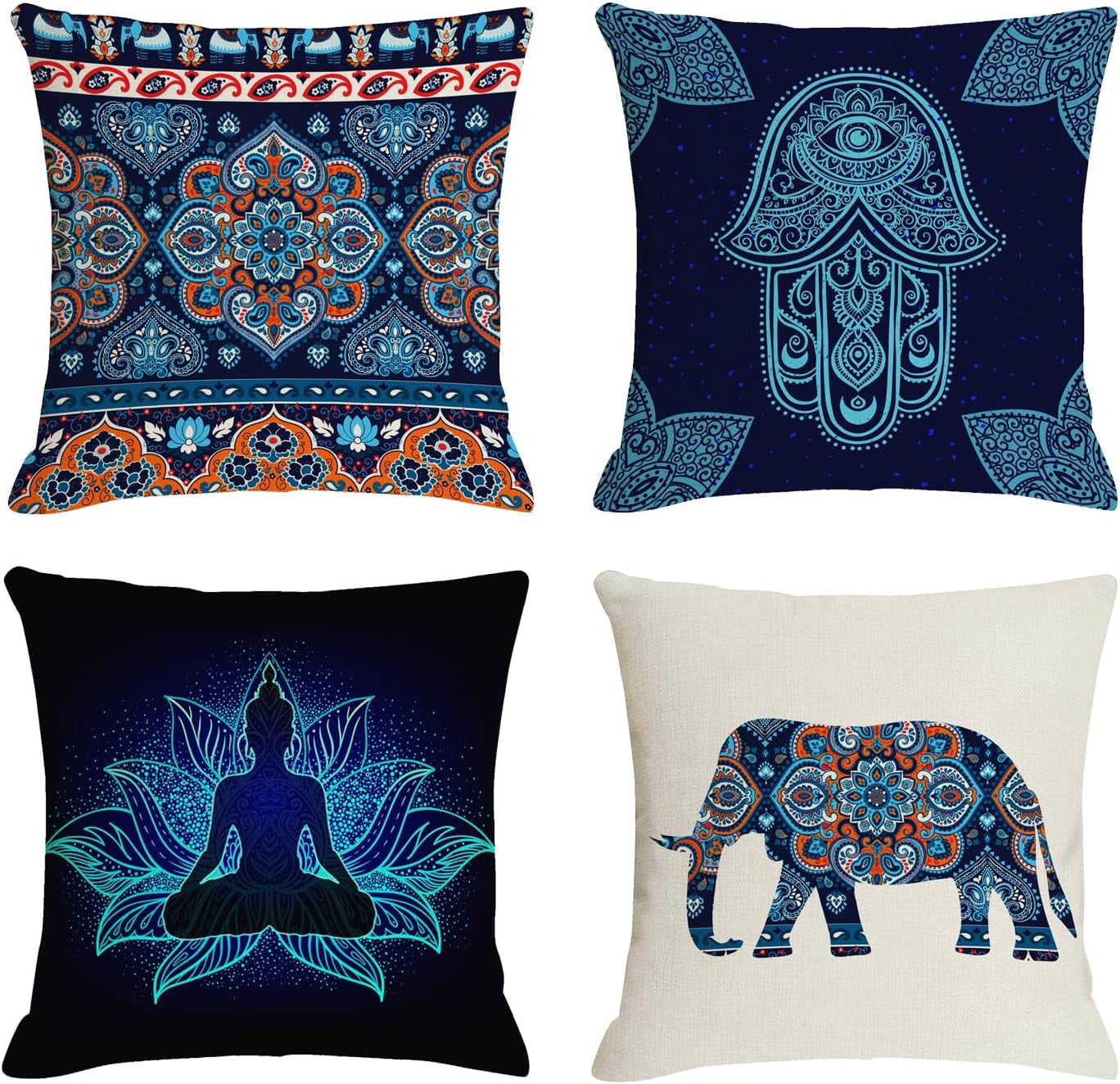 Indian Peacock Mandala Pillow Covers 2 Piece Set Cotton Reversible Pillow Shams | UK